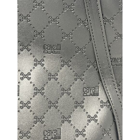 NEW Cavalli Class Sandra Shopper Tote Bag Black Onyx Logo Medium NWT $118 MSRP - Picture 5 of 13